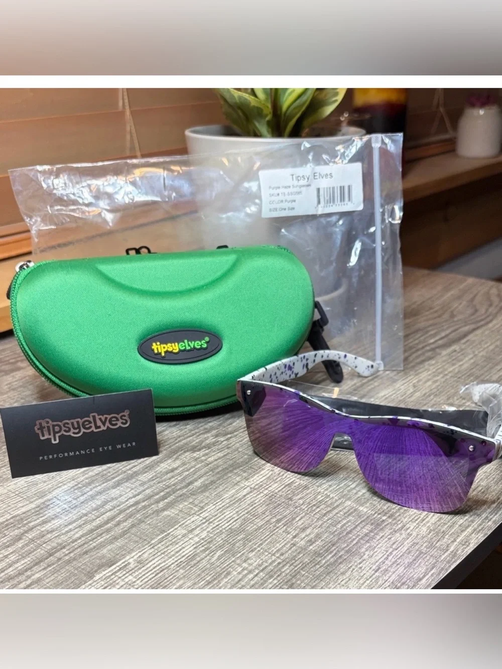 Tipsyelves Purple Lens Sunglasses with Green Case- unisex